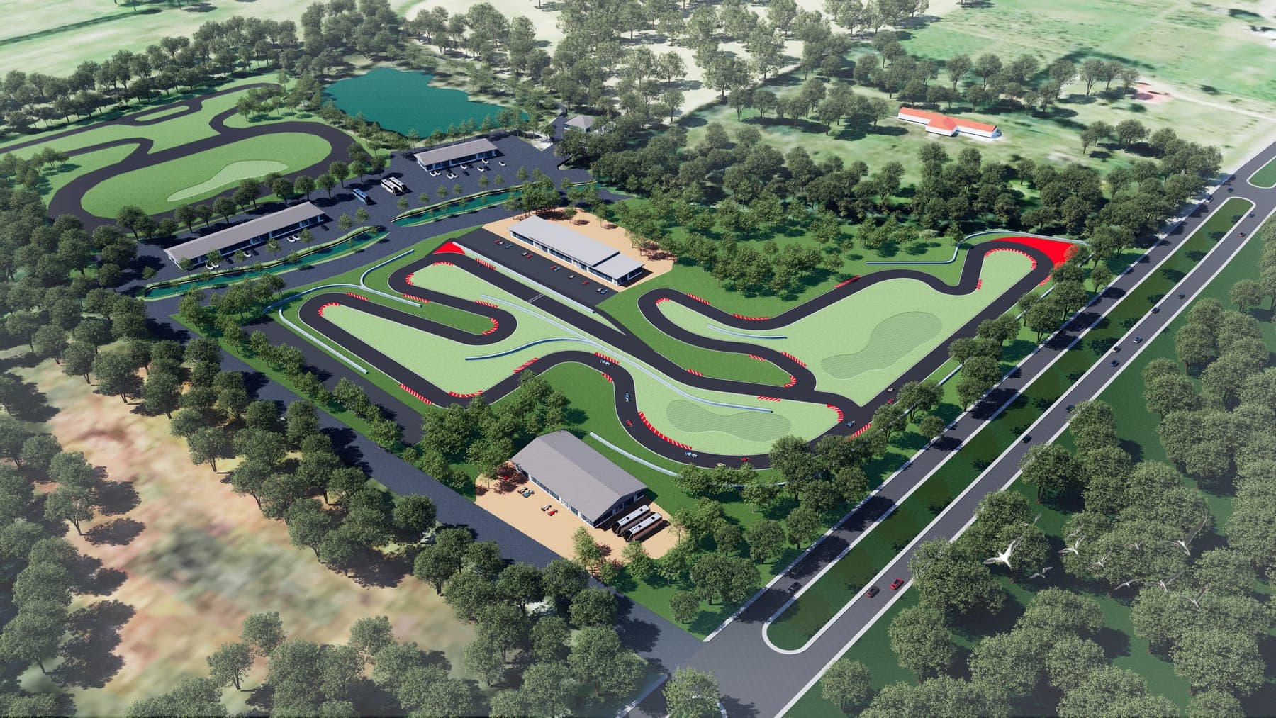 Rendering of the MCK master plan with the current half-mile circuit and the planned second track