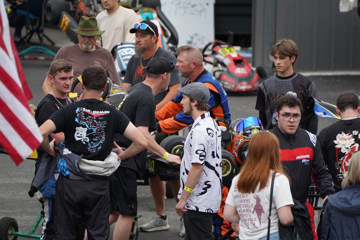 The open paddock at Music City Kartplex between race sessions