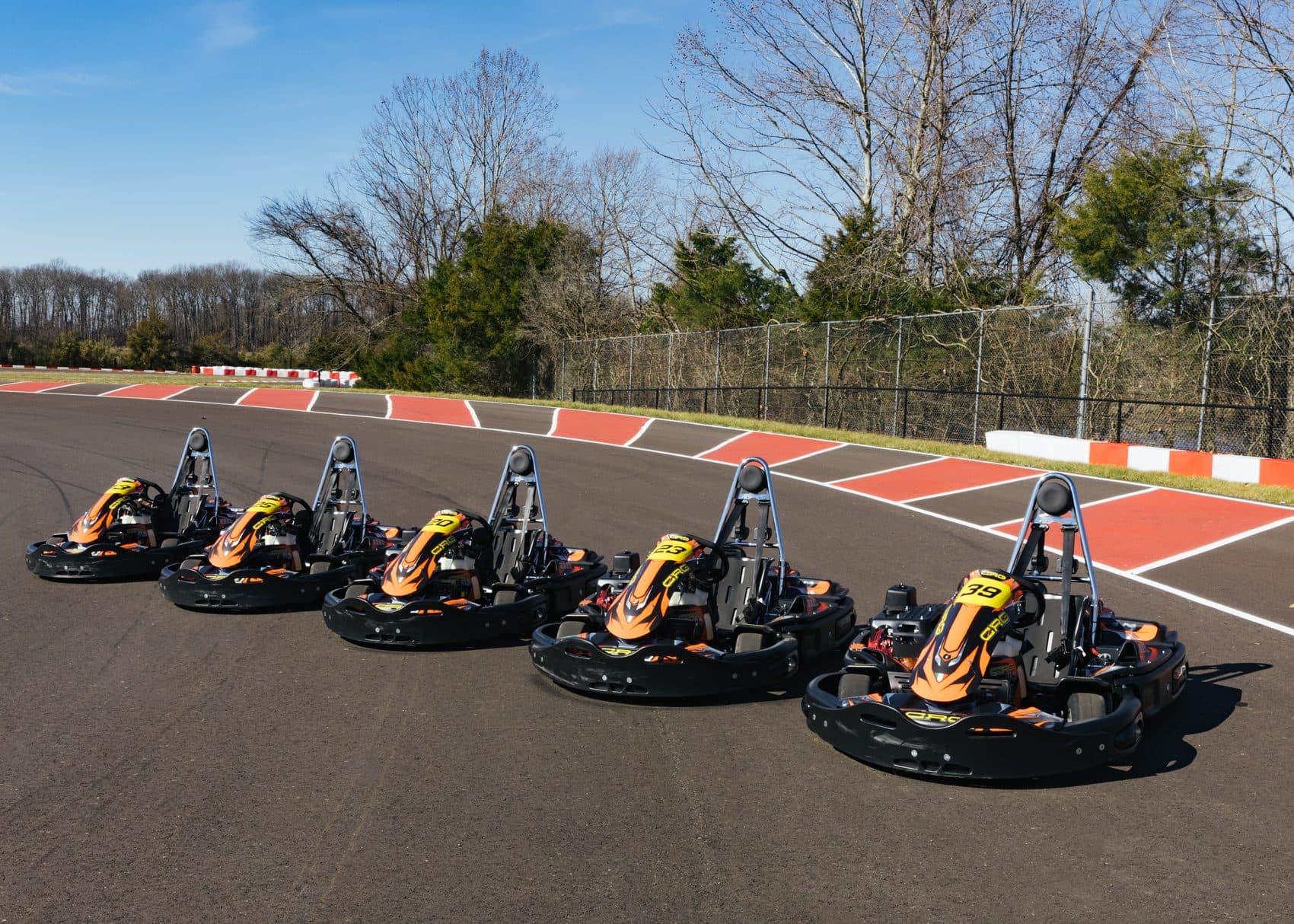 Karts lined up on the grid before a Rhythm and Race round