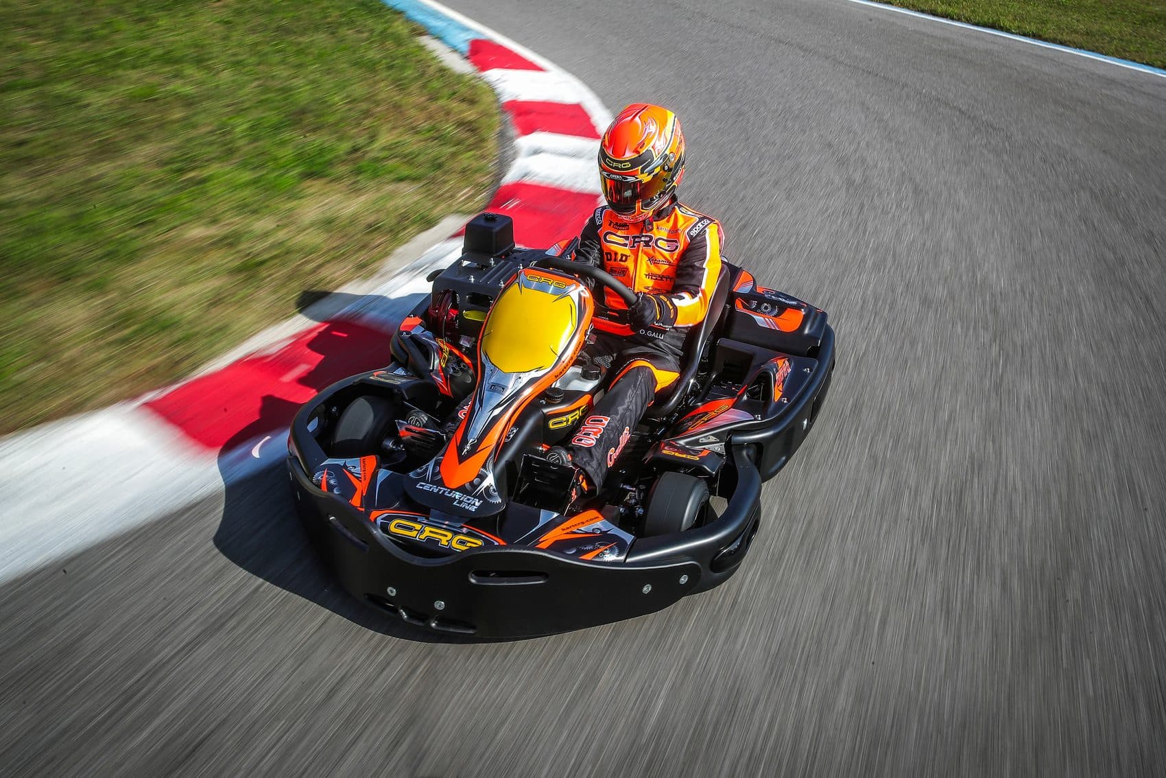 A rental kart at full speed on the back straight